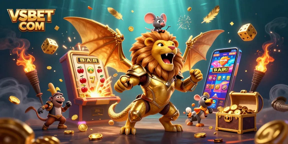 Experience thrilling jackpots and vibrant gaming with VSBET COM, featuring a dynamic casino adventure scene.
