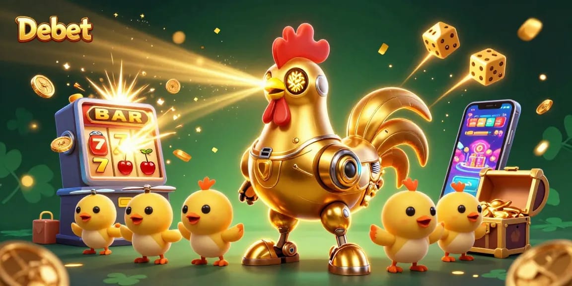 Experience exhilarating wins with Debet's vibrant casino-themed illustration showcasing dynamic gaming elements.