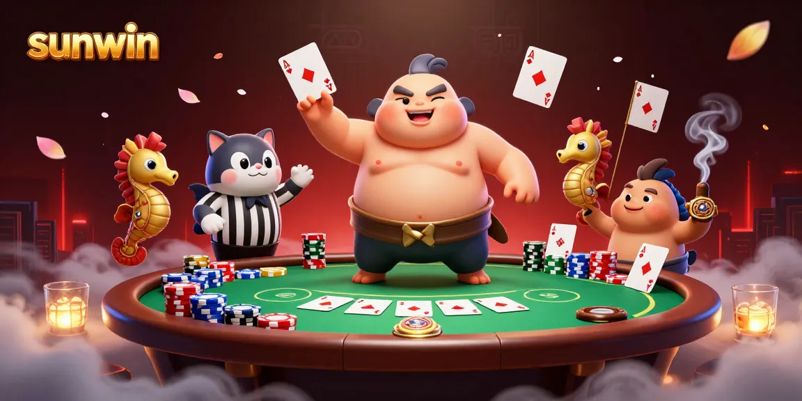 Engage with sunwin in a vibrant, underwater poker showdown featuring fugu and catfish.