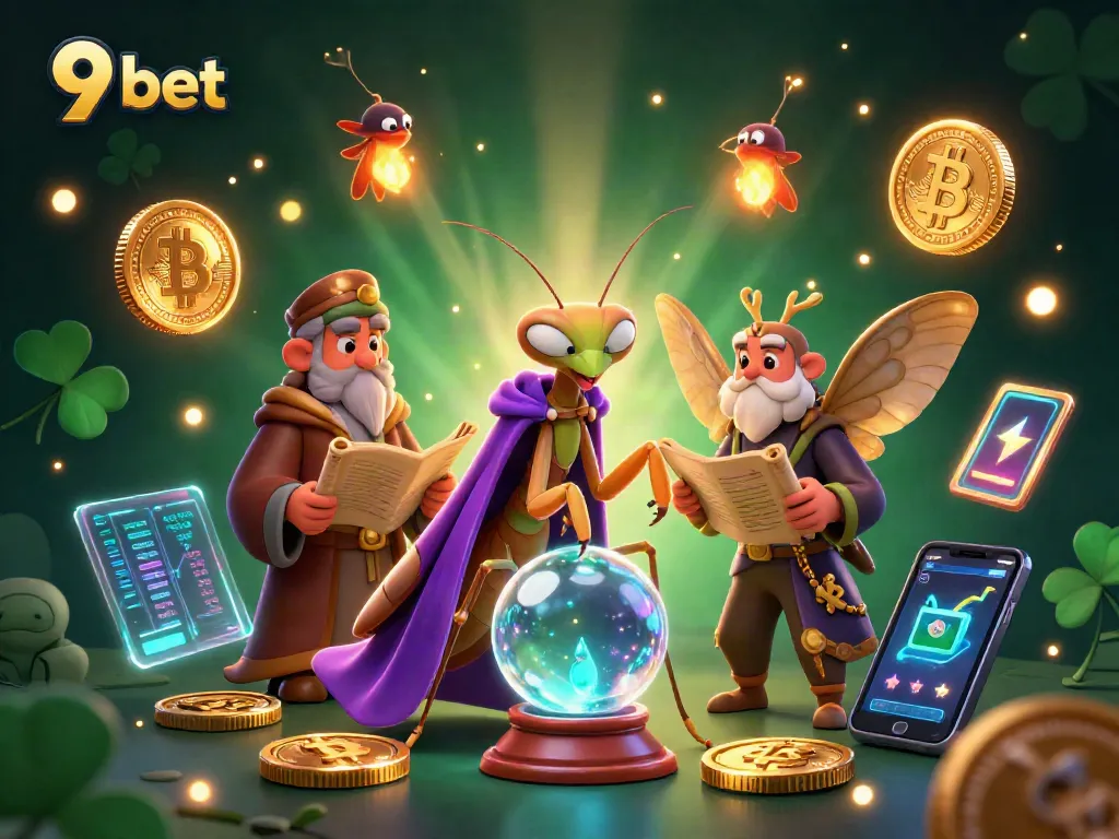 Engage with thrilling 9 bet gaming, featuring vibrant characters, crypto elements, and casino themes.