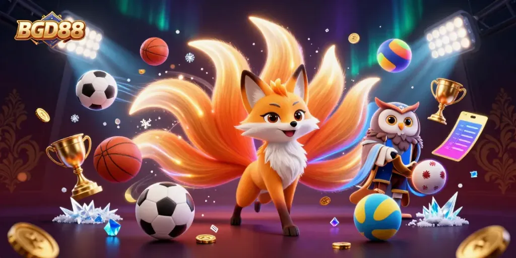 Experience thrilling moments with BGD88 as colorful spirit characters embrace dynamic sports betting action.
