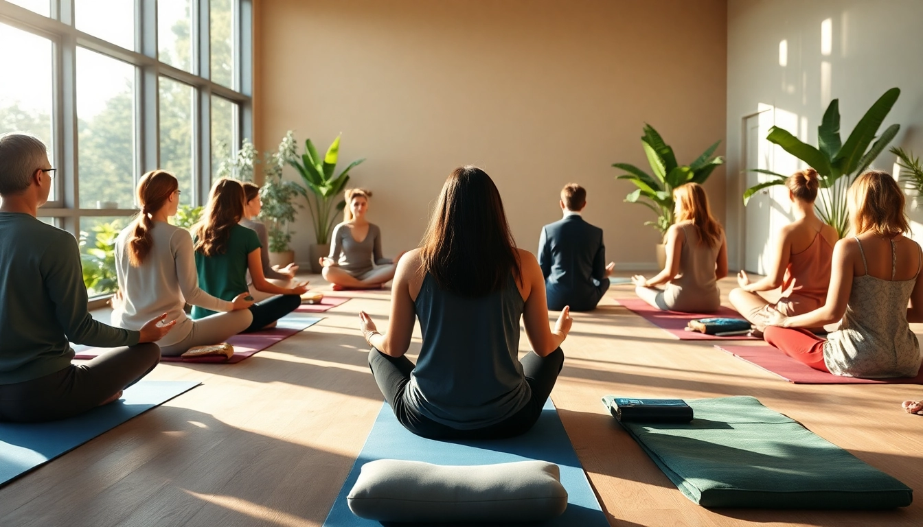 In einer inspirierenden Umgebung teilnehmen an spirituellen Seminaren mit meditierenden Personen.