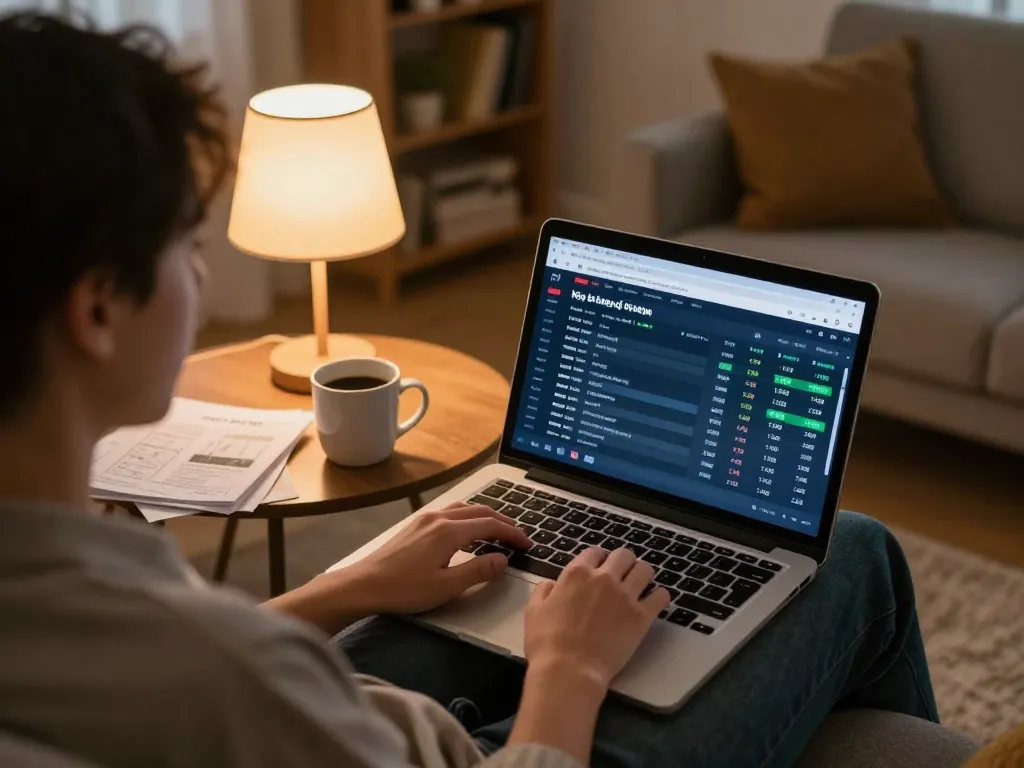 Enjoying kèo bóng đá trực tuyến on a laptop in a cozy home setup, illustrating strategic sports betting.