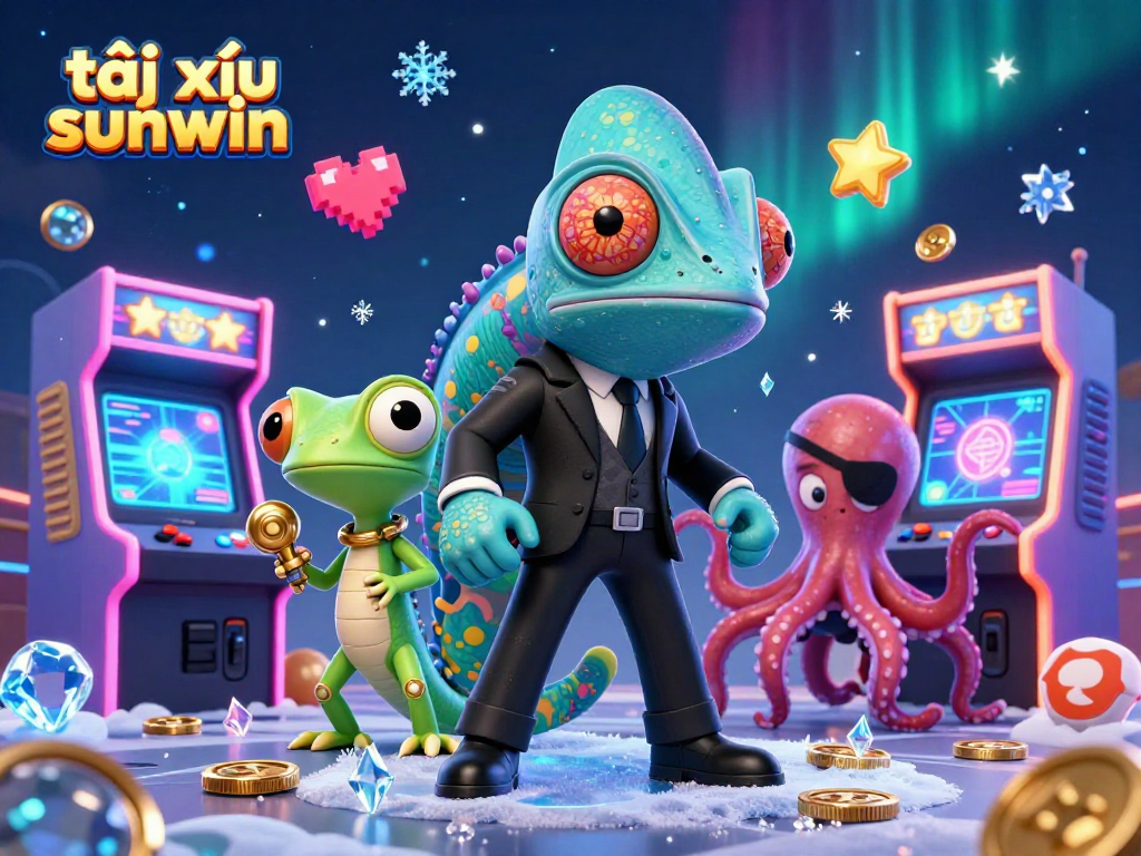 Engage with tài xỉu sunwin in a vibrant casino-themed 3D illustration featuring dynamic characters and game elements.