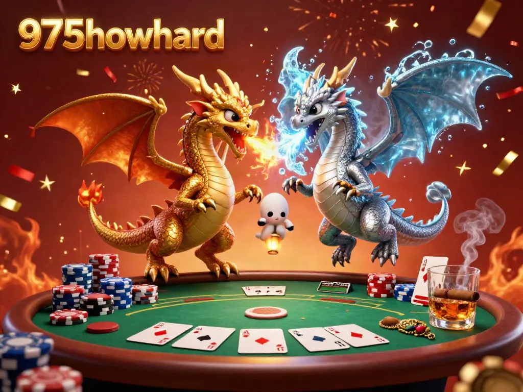 Experience the thrill of 975howard with twin dragons and vibrant casino elements in a dynamic 3D scene.