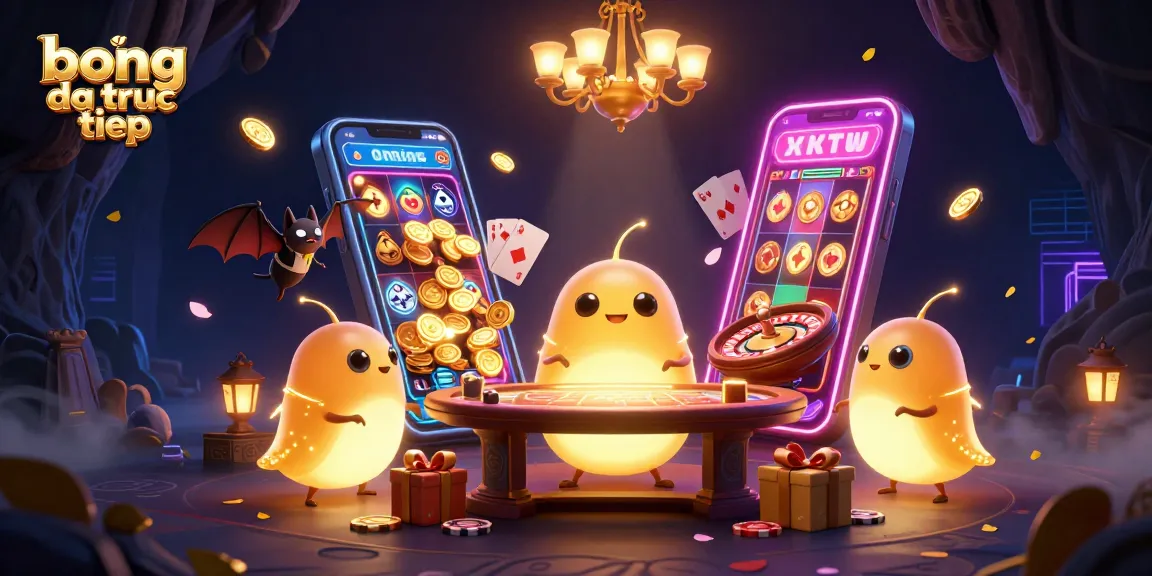 Bong da truc tiep illustration with glowworms lighting up a vibrant cave casino scene.