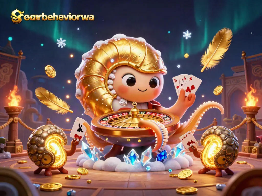 Engage in thrilling gambling action with soarbehaviorwa's vibrant casino scene featuring a giant nautilus and poker cards.