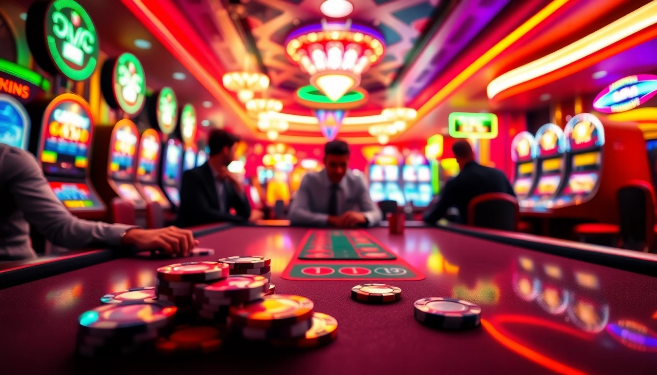 Spannende Casinospielen am Tisch mit lebhaften Lichtern und engagierten Spielern im Casino Hintergrund.