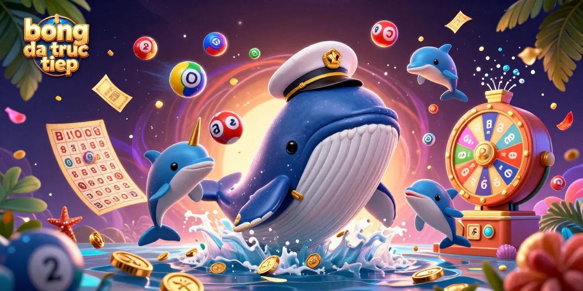 Bong da truc tiep showcases an animated sea scene featuring a whale, a narwhal, and dolphins celebrating sports action with colorful elements.