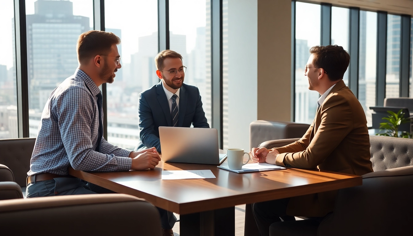 Headhunter Schweiz berät Kunden in einem modernen Büro mit urbanem Blick.