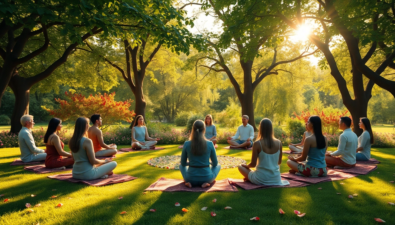 Erlebe transformative Spirituelle Seminare in einer harmonischen Outdoor-Umgebung mit Meditationskreis.