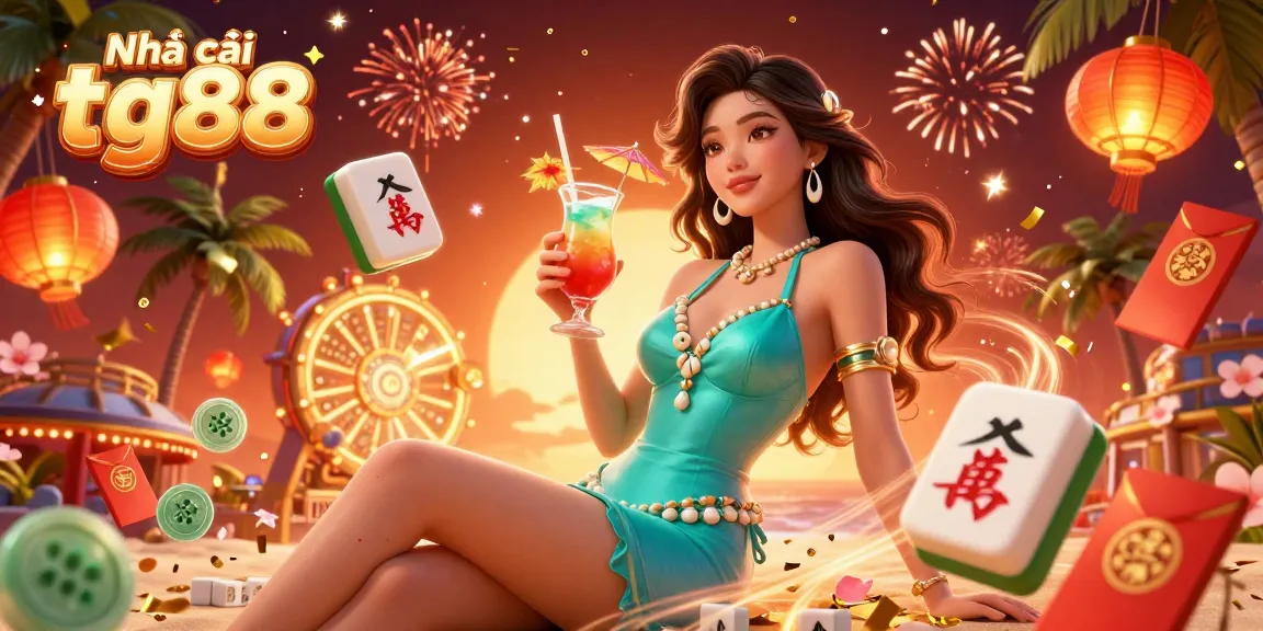 Engage in gaming excitement with Nhà cái tg88 at a vibrant beach casino setting.