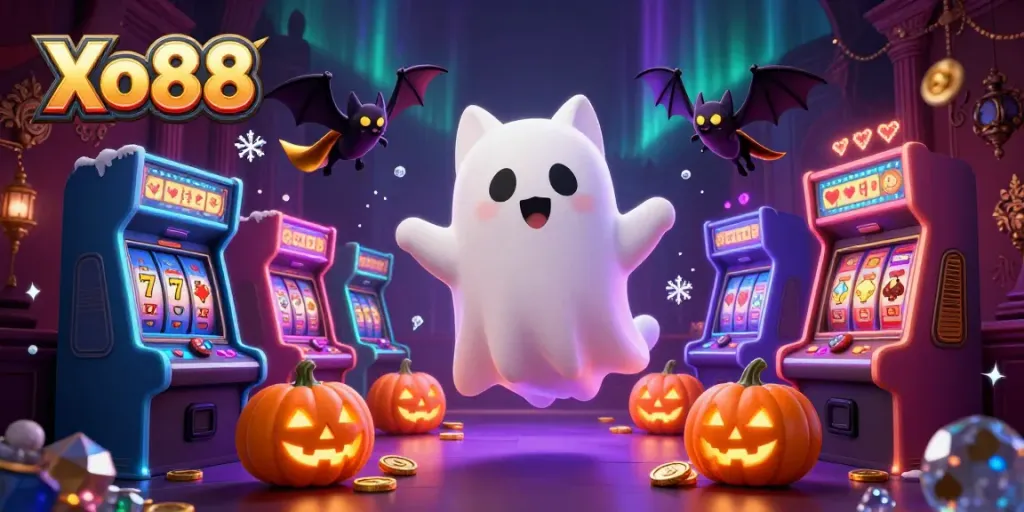 Xo88 players win big in a haunted casino with vibrant gaming elements.