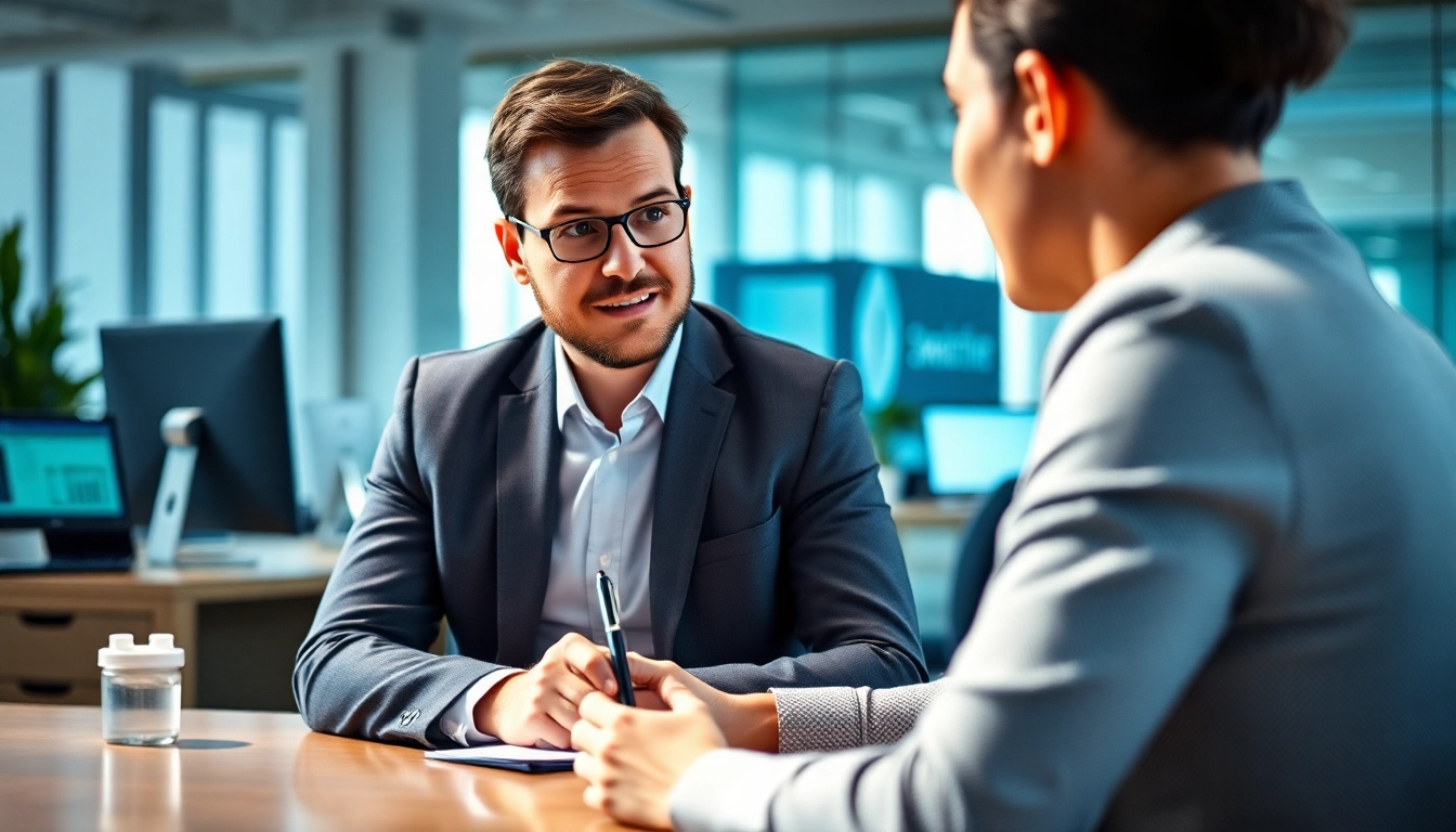 Headhunter IT conducts a professional candidate interview in a modern office.