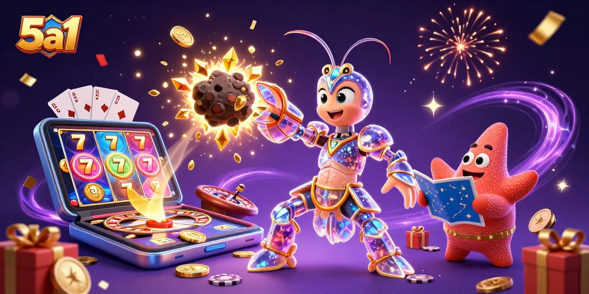 Experience exhilarating online gaming with 5a1's galactic samurai amidst exploding gems and coins.