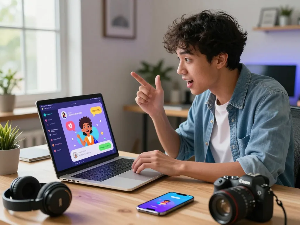 Exciting character AI NSFW chat session with personalized avatars in a cozy workspace, engaging user interaction.