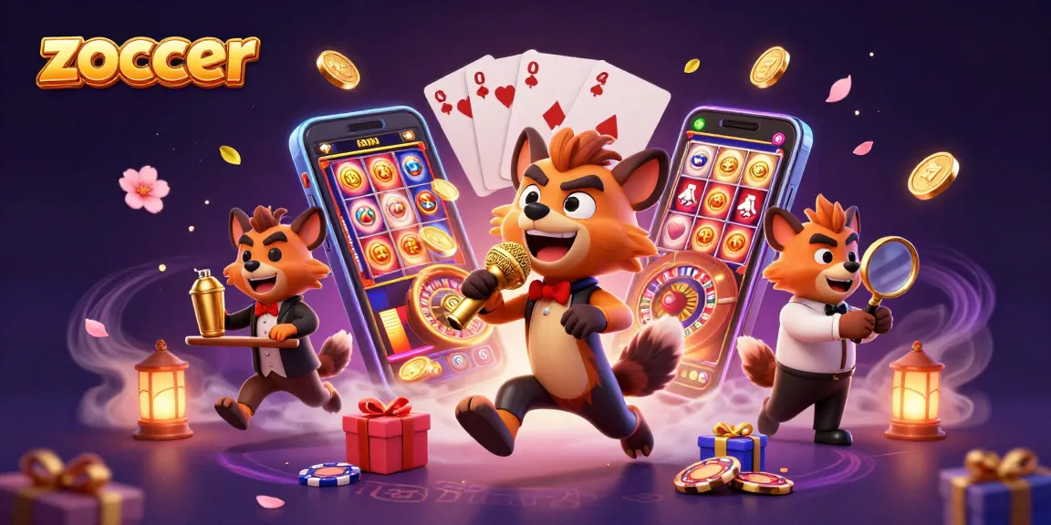 Zoccer-themed comedy casino illustration featuring hyenas as entertainers in a vibrant atmosphere.