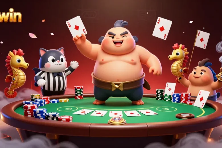 Engage with sunwin in a vibrant, underwater poker showdown featuring fugu and catfish.